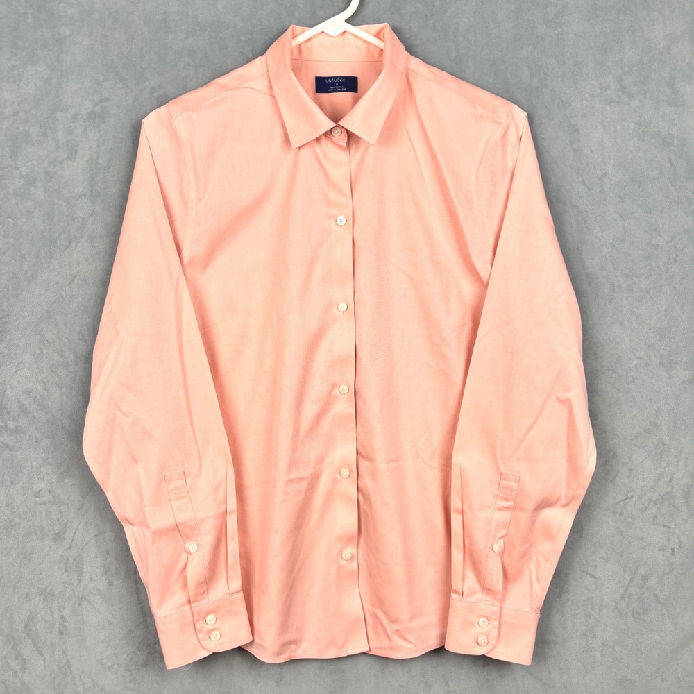 UNTUCKit Coral Toscano Cotton Button Down Shirt Orange Pink 13134 Regular Fit 8